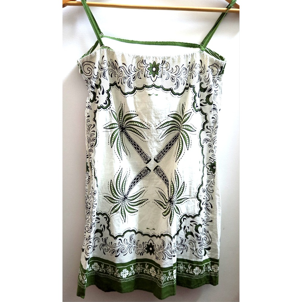 Reve de Soliel Dress S Vacay/Resort Palm Trees Strap Cotton Cream/Green Print - Picture 4 of 11